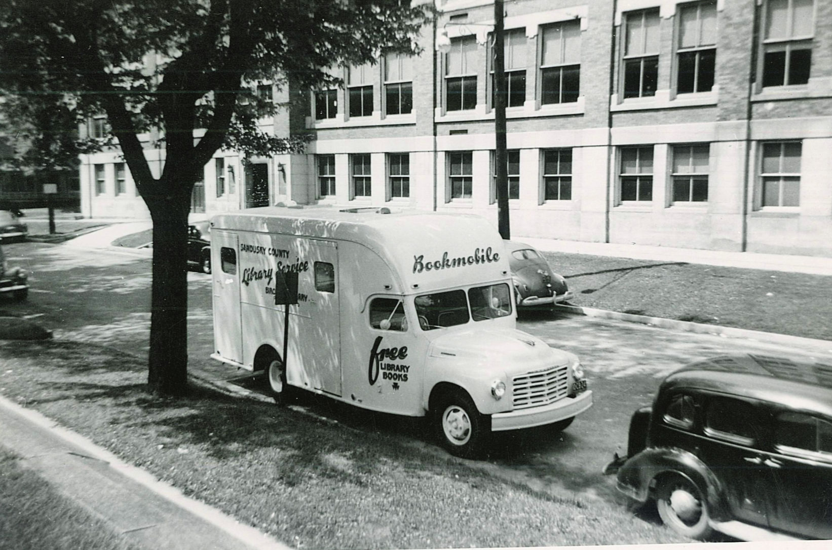 1949 Bookmobil on Road in front Of Jr. High